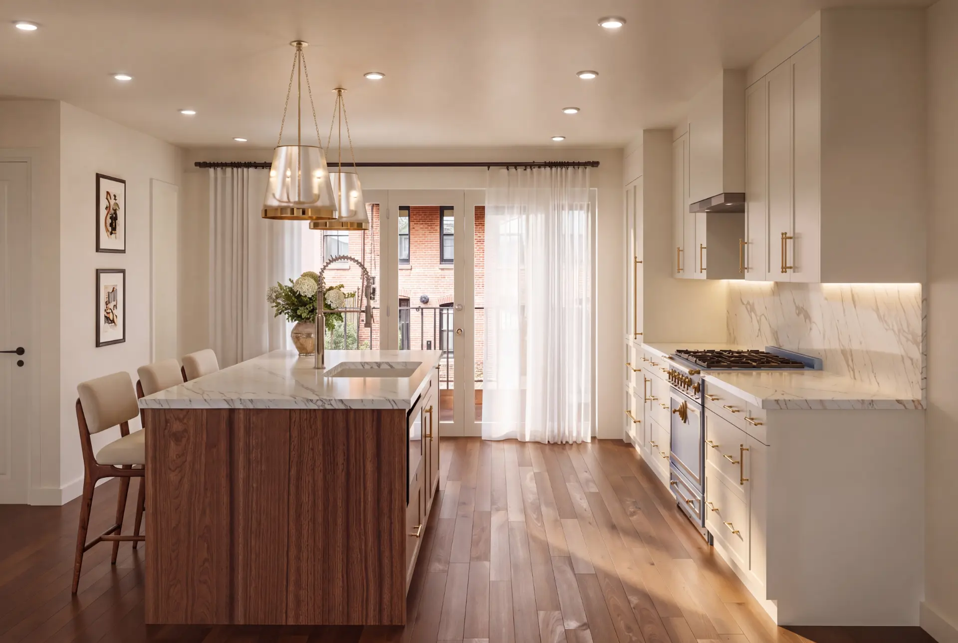 Kitchen rendering looking toward the deck doors